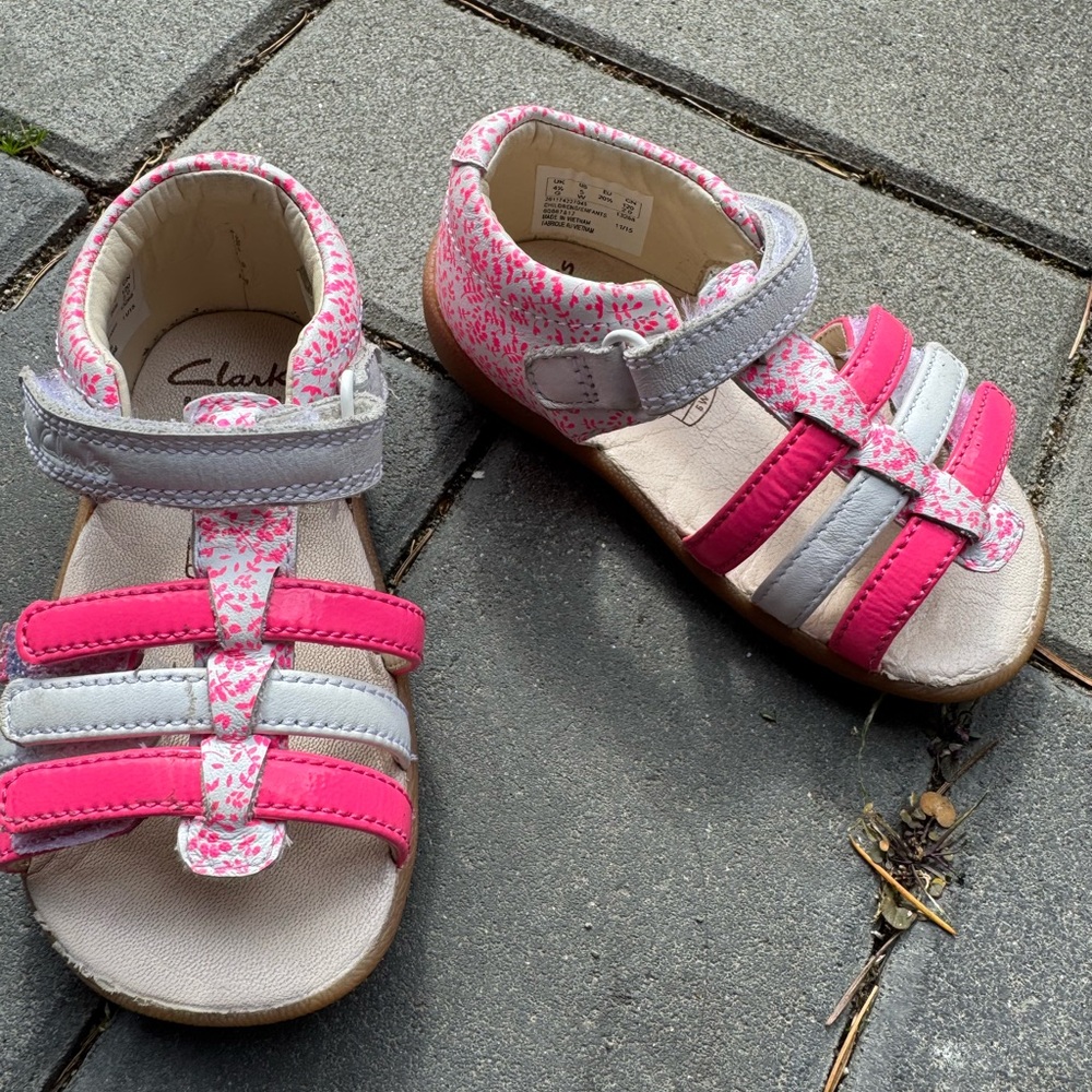 Clarks Kids Pink and Gray Sandals
